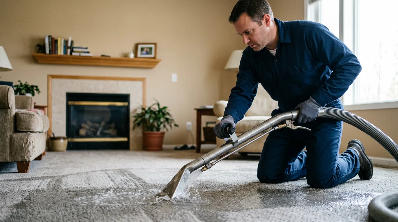 Water damage restoration technician working near Burlington, WI